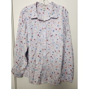 L.L. Bean Blue Coral Floral Pattern Wrinkle Free Button Up Long Sleeve Shirt XXL